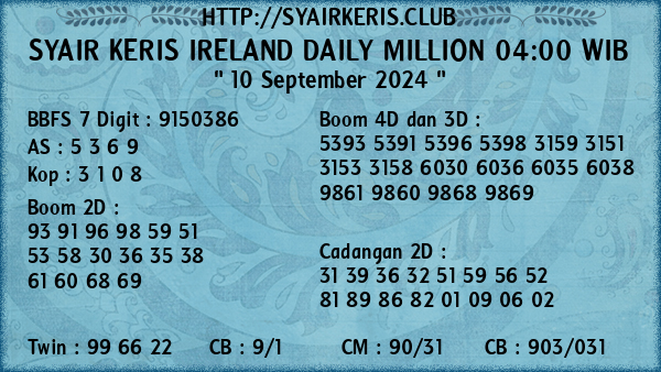 Prediksi Ireland Daily Million 04:00 WIB