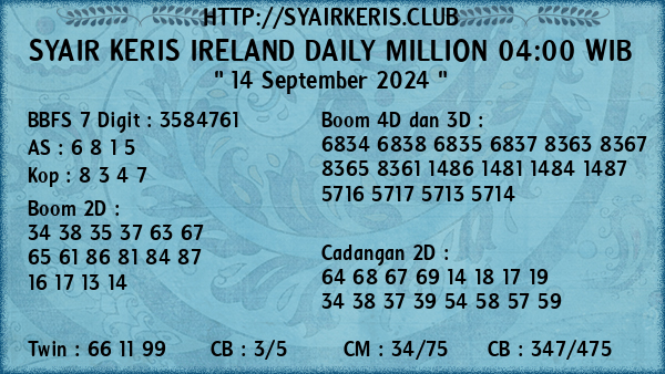 Prediksi Ireland Daily Million 04:00 WIB