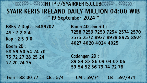 Prediksi Ireland Daily Million 04:00 WIB