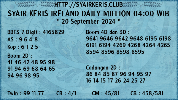 Prediksi Ireland Daily Million 04:00 WIB