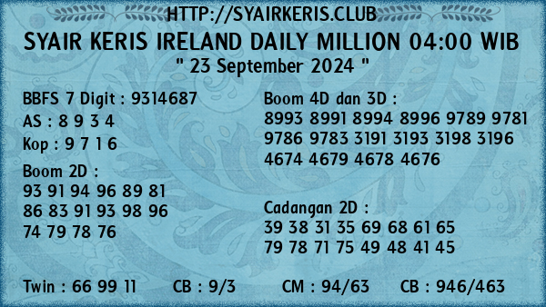 Prediksi Ireland Daily Million 04:00 WIB