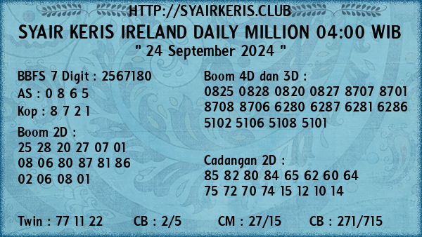 Prediksi Ireland Daily Million 04:00 WIB