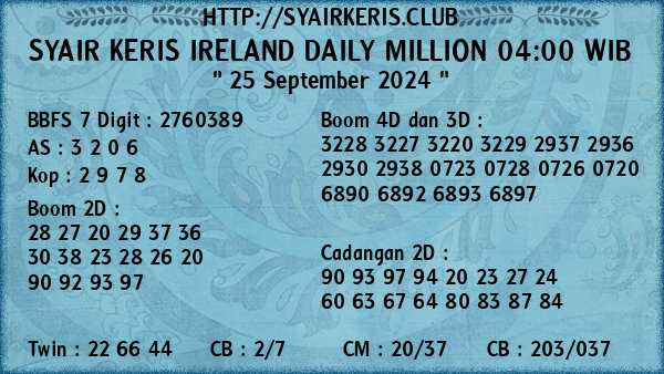 Prediksi Ireland Daily Million 04:00 WIB