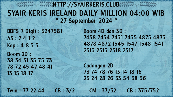 Prediksi Ireland Daily Million 04:00 WIB