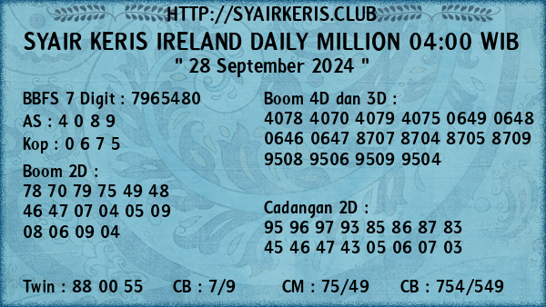 Prediksi Ireland Daily Million 04:00 WIB