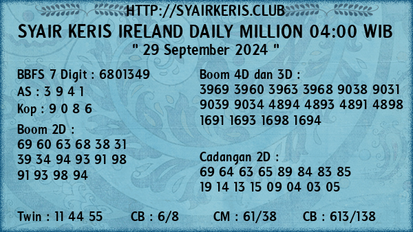 Prediksi Ireland Daily Million 04:00 WIB