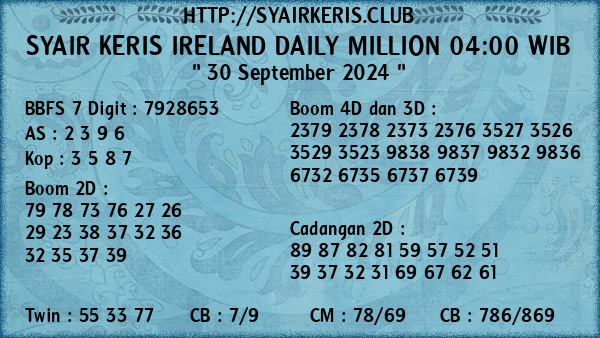 Prediksi Ireland Daily Million 04:00 WIB