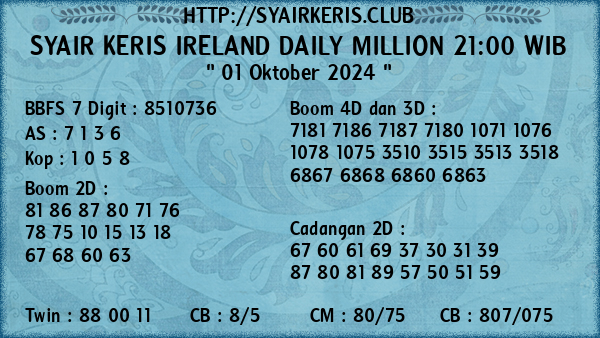 Prediksi Ireland Daily Million 21:00 WIB