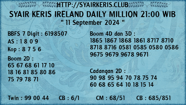 Prediksi Ireland Daily Million 21:00 WIB