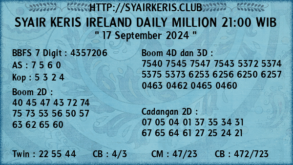 Prediksi Ireland Daily Million 21:00 WIB