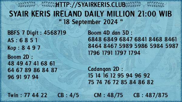 Prediksi Ireland Daily Million 21:00 WIB