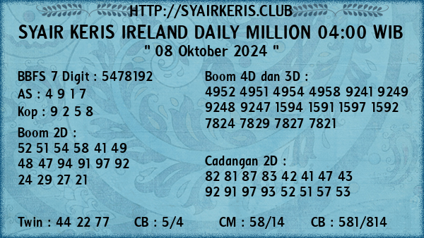 Prediksi Ireland Daily Million 04:00 WIB