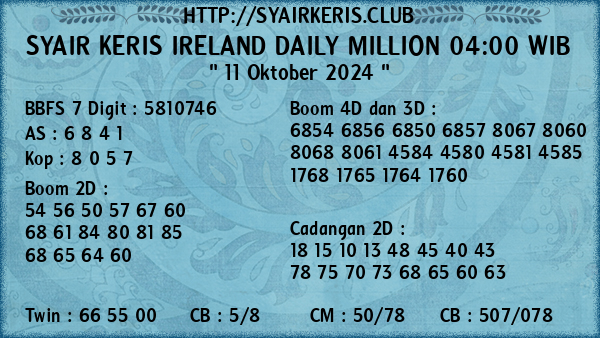 Prediksi Ireland Daily Million 04:00 WIB