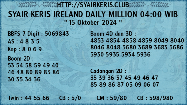 Prediksi Ireland Daily Million 04:00 WIB