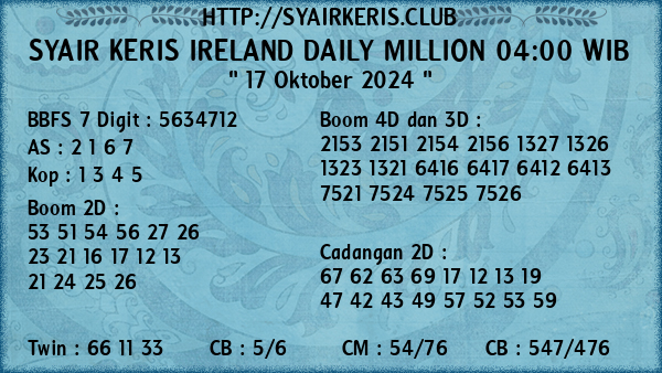 Prediksi Ireland Daily Million 04:00 WIB