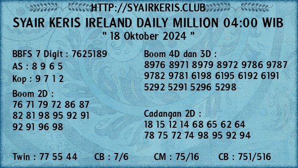 Prediksi Ireland Daily Million 04:00 WIB