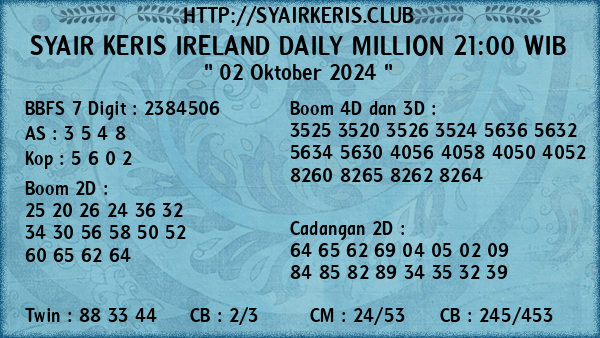 Prediksi Ireland Daily Million 21:00 WIB