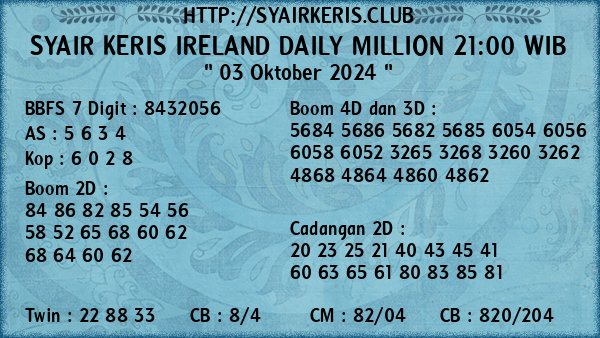 Prediksi Ireland Daily Million 21:00 WIB