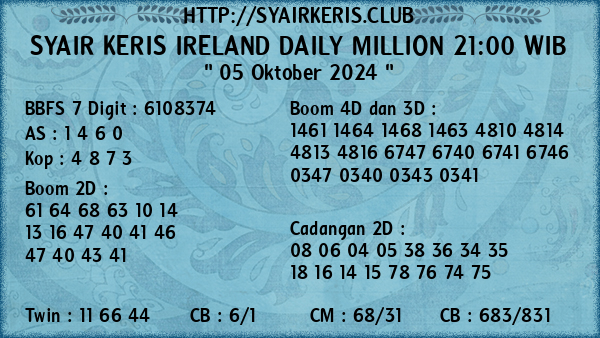 Prediksi Ireland Daily Million 21:00 WIB