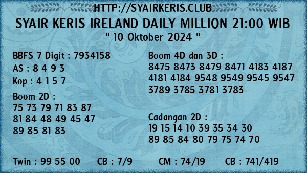 Prediksi Ireland Daily Million 21:00 WIB