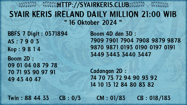 Prediksi Ireland Daily Million 21:00 WIB