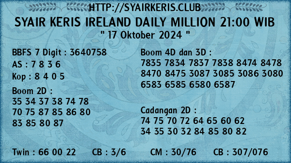 Prediksi Ireland Daily Million 21:00 WIB