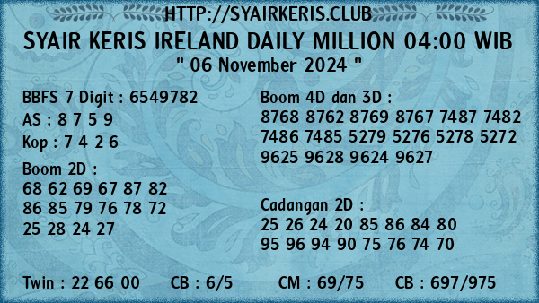 Prediksi Ireland Daily Million 04:00 WIB