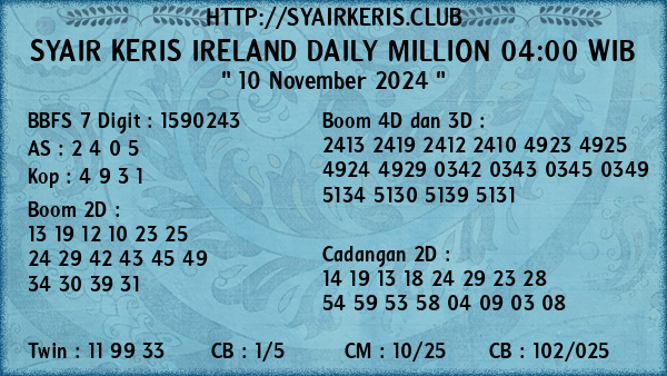 Prediksi Ireland Daily Million 04:00 WIB