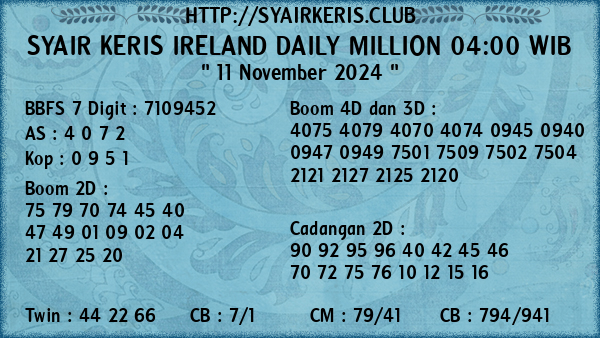 Prediksi Ireland Daily Million 04:00 WIB