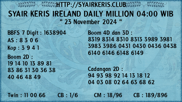 Prediksi Ireland Daily Million 04:00 WIB