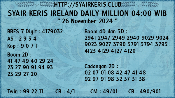 Prediksi Ireland Daily Million 04:00 WIB