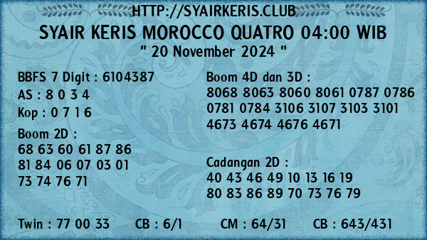 Prediksi Morocco Quatro 04:00 WIB