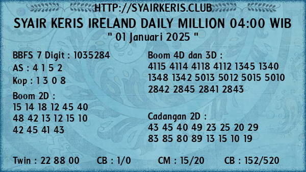 Prediksi Ireland Daily Million 04:00 WIB