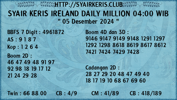 Prediksi Ireland Daily Million 04:00 WIB