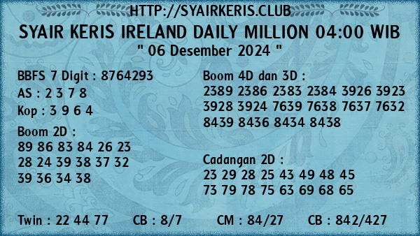 Prediksi Ireland Daily Million 04:00 WIB