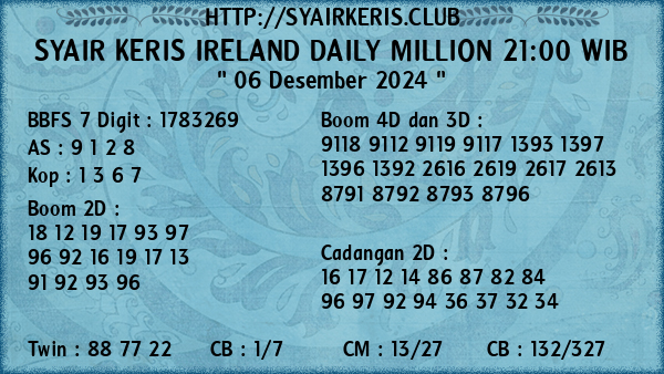 Prediksi Ireland Daily Million 21:00 WIB