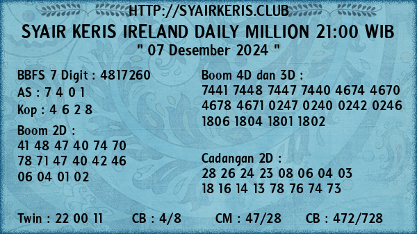 Prediksi Ireland Daily Million 21:00 WIB