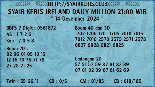 Prediksi Ireland Daily Million 21:00 WIB