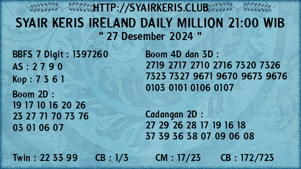 Prediksi Ireland Daily Million 21:00 WIB