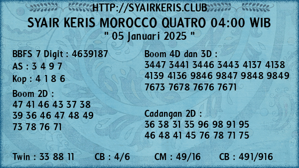 Prediksi Morocco Quatro 04:00 WIB