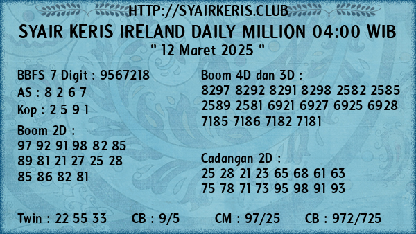 Prediksi Ireland Daily Million 04:00 WIB