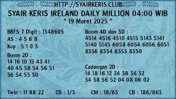 Prediksi Ireland Daily Million 04:00 WIB