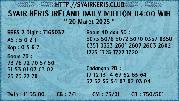 Prediksi Ireland Daily Million 04:00 WIB