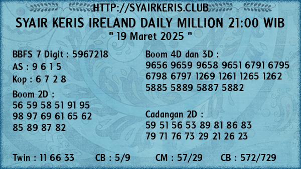 Prediksi Ireland Daily Million 21:00 WIB