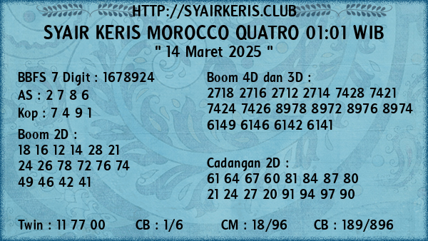 Prediksi Morocco Quatro 01:01 WIB