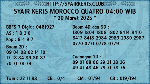 Prediksi Morocco Quatro 04:00 WIB