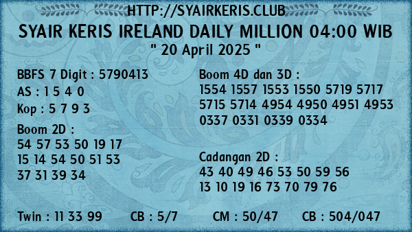Prediksi Ireland Daily Million 04:00 WIB