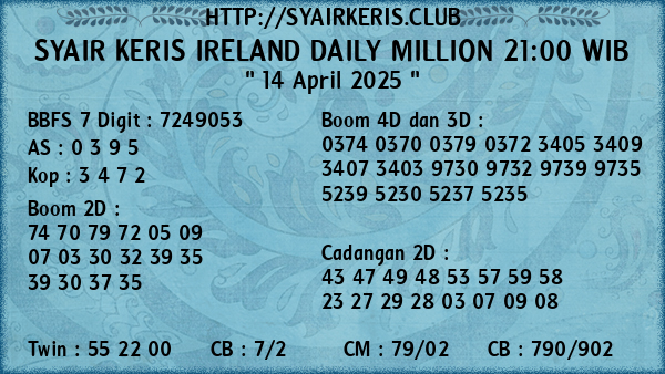 Prediksi Ireland Daily Million 21:00 WIB