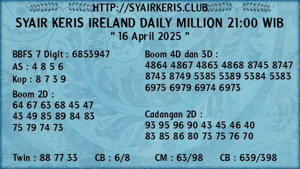 Prediksi Ireland Daily Million 21:00 WIB