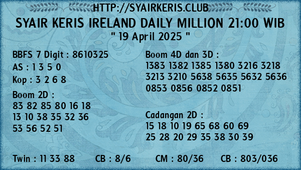 Prediksi Ireland Daily Million 21:00 WIB